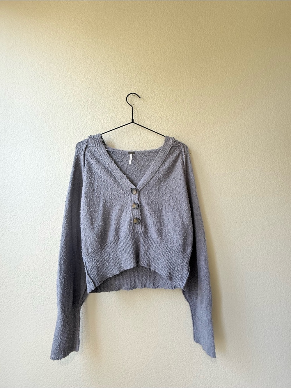 Free People Gray Button-Front Cropped Sweater